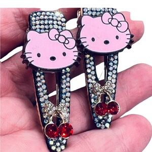 Kitty Rhinestone Hair Clips - Pink and Gold